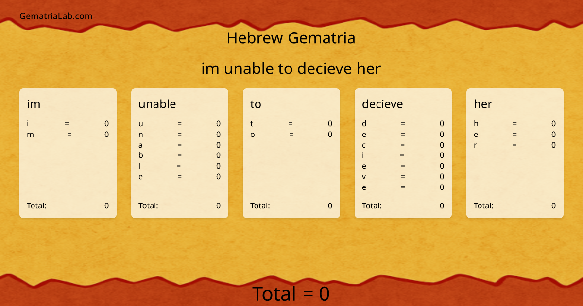 im unable to decieve her in hebrew Gematria